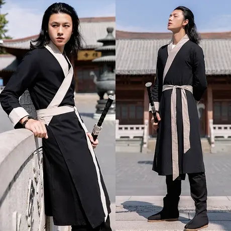 古代汉服男装侠客传统服装秦汉宋武侠长袍影视演出夜行衣毕业班服图片