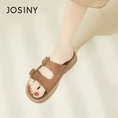 Josiny/卓诗尼真皮厚底勃肯鞋女春季外穿拖鞋2024新款钓鱼博肯鞋商品大图