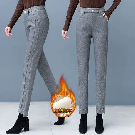 哈伦毛呢裤女秋冬直筒显瘦2023新款烟管裤小个子休闲西装裤子加绒商品大图