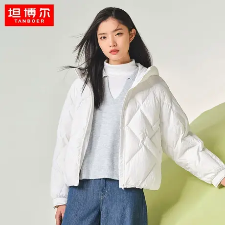 【商场同款】坦博尔2022年新款羽绒服女短款菱格秋冬外套TB331330商品大图