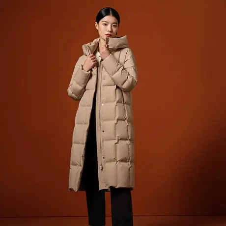 坦博尔羽绒服女2023新款冬季长款连帽鹅绒服商务保暖外套TB232860图片