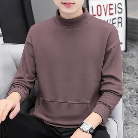 半高领卫衣男春秋款宽松潮流套头无帽上衣服秋冬加绒中领长袖t恤商品大图