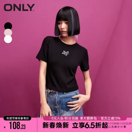 【正肩显瘦T】ONLY夏季多巴胺烫钻蝴蝶结甜辣短款T恤女商品大图