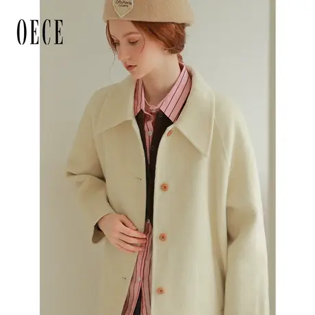 【9.6新品】Oece双面呢大衣女2023秋冬新款气质简约长短款呢外套图片