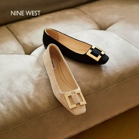 Nine West/玖熙时光戒平底单鞋女2025夏季新款小方头浅口真皮船鞋商品大图