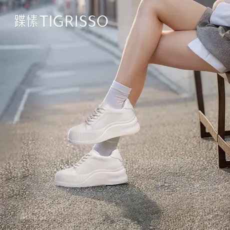 蹀愫圆头厚底增高休闲运动银色女饼干板鞋TA54564-50商品大图