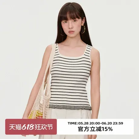 omont蛋挞家 复古羊毛混纺条纹针织背心2025春季修身显瘦吊带上衣图片