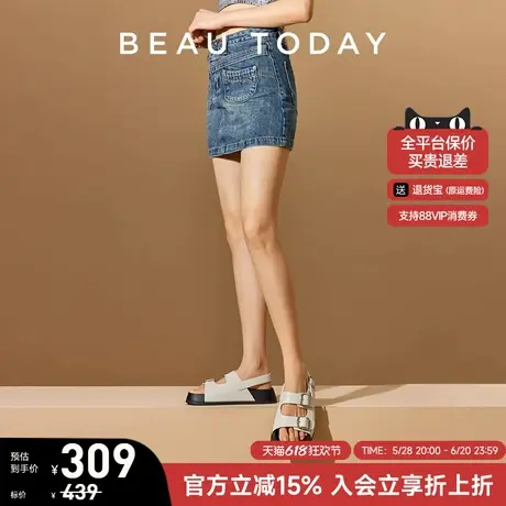 BeauToday真皮罗马凉鞋女厚底一字带凉鞋新款夏季勃肯凉鞋女外穿图片
