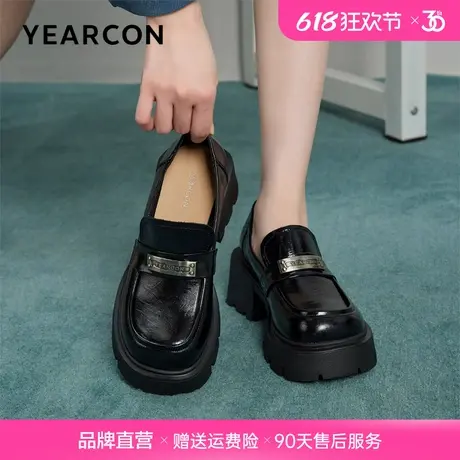 意尔康真皮乐福鞋女鞋春季女一脚蹬厚底增高jk制服鞋浅口单鞋女图片