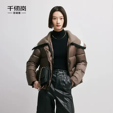 千仞岗冬季短款羽绒服女针织拼接翻领时尚休闲宽松外套图片