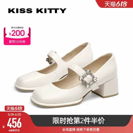 KISSKITTY2025年春夏新款浅口粗跟方头法式玛丽珍单鞋婚鞋新娘鞋图片