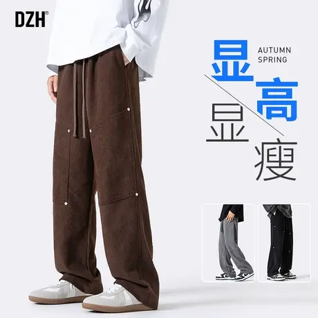 男士咖色灯芯绒裤子男春秋季宽松直筒阔腿裤2023年新款美式运动裤商品大图