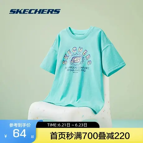斯凯奇童装夏季新款男女童短袖T恤夏季透气吸汗大童宽松运动上衣图片