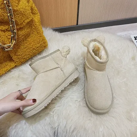 雪地靴女2022年新款时尚皮毛一体百搭可爱软萌冬加绒加厚面包棉鞋商品大图