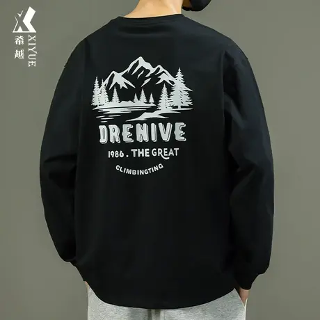 260g精梳棉长袖T恤男宽松大码印花套头内搭打底衫卫衣男2023秋季商品大图