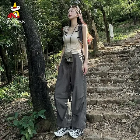 稻草人速干冲锋裤女2025新款秋薄款小个子户外登山徒步伞兵工装裤商品大图