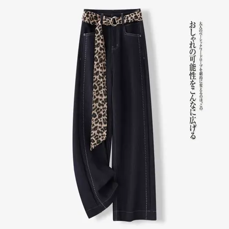 拉夏贝尔阔腿牛仔裤女秋季2025新款高腰宽松复古垂感拖地裤直筒裤商品大图
