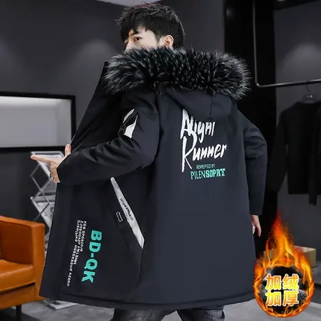 冬季男士棉衣中长款加绒加厚棉袄外套潮流休闲羊羔绒派克羽绒棉服商品大图