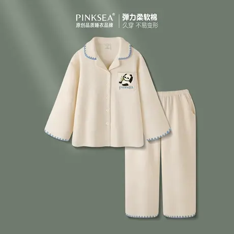 Pinksea情侣睡衣女款春秋新款简约纯棉长袖套装大码男士家居服商品大图