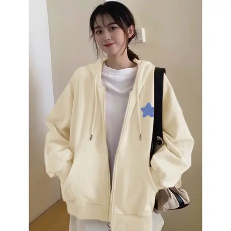 hiphop国潮牌拉链连帽卫衣女秋季韩版宽松显瘦薄款开衫上衣情侣装商品大图