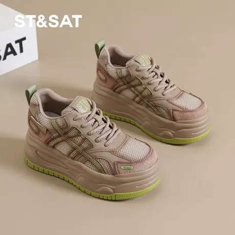 St&Sat/星期六内增高厚底板鞋女秋季网面透气软底松糕鞋休闲女鞋图片