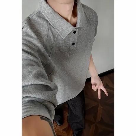 翻领卫衣男春秋季新款半开衫套头上衣服美式休闲大码宽松打底外套商品大图