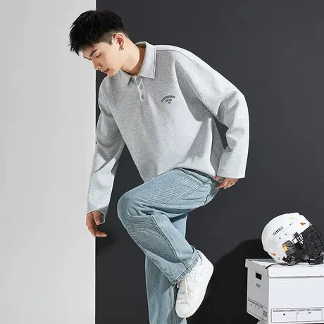 唐狮2024春秋新款长袖polo衫男潮流带领美式休闲宽松年轻黑色上衣商品大图