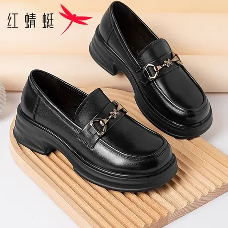 红蜻蜓时尚乐福鞋女士一脚蹬真皮厚底小皮鞋百搭休闲单鞋舒适女鞋商品大图