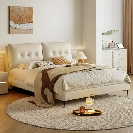 顾家家居现代简约奶油风布艺床猫爪皮小尺寸大床双人床DS9220B商品大图