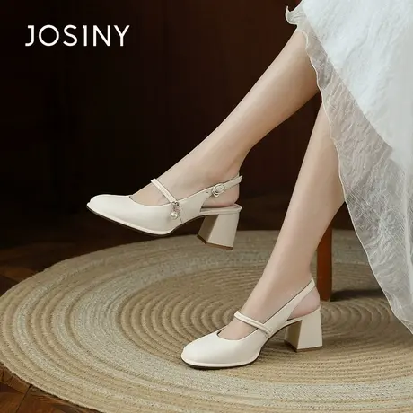 卓诗尼专柜正品包头女鞋夏季休闲百搭粗跟单鞋后空不累脚高跟凉鞋图片