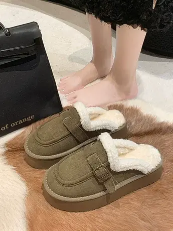 毛毛鞋女外穿2023年新款秋冬厚底包头半拖鞋防滑棉鞋女加绒雪地靴商品大图