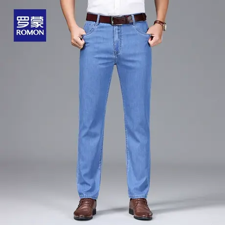 【官方正品】罗蒙含桑蚕丝男士商务休闲弹力牛仔裤春季新款直筒裤图片