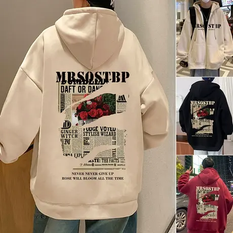 拉链开衫卫衣男秋冬季加绒连帽宽松情侣外套oversize国风潮牌衣服商品大图