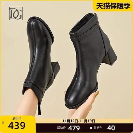 商场同款真皮粗跟短靴女2023冬季新款羊皮中跟春秋单靴裸靴商品大图