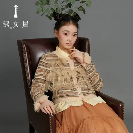 淑女屋旗舰店官网正品毛衣爆款蝴蝶结镂空毛衣咖啡公主舒适气质女图片