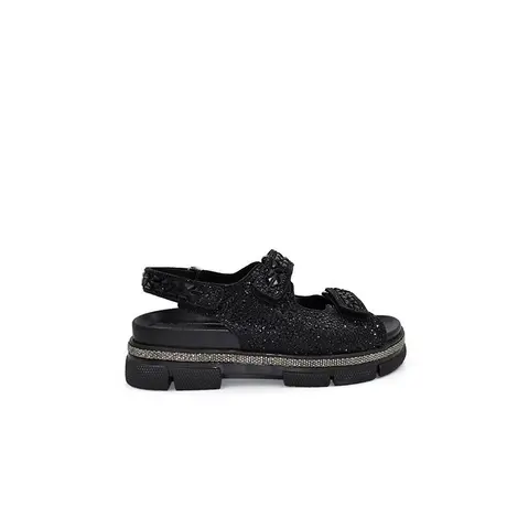 VME/舞魅2023夏季新款几何拼钻水钻透气魔术贴沙滩露趾平底凉鞋商品大图