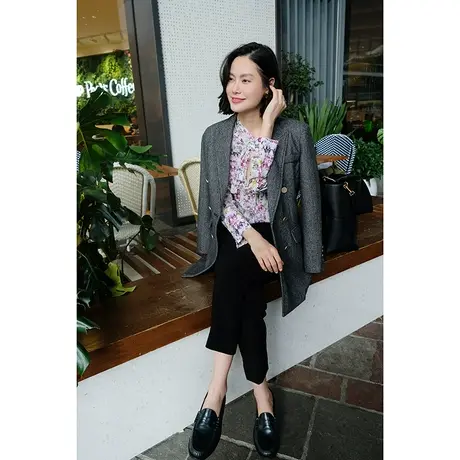 2023秋冬新款女装女神灰高级职业气质宽松羊毛女士西装外套女图片