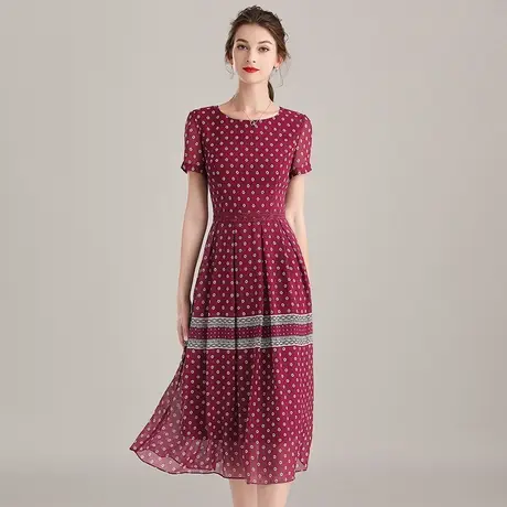 水墨青华短袖夏装新品时尚柔软雪纺连衣裙优雅修身大摆印花裙商品大图