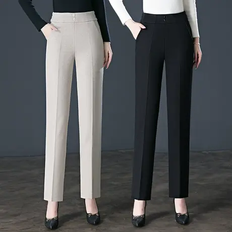 毛呢阔腿裤女秋季裤子大码中年妈妈裤高腰显瘦休闲直筒裤女士西裤图片