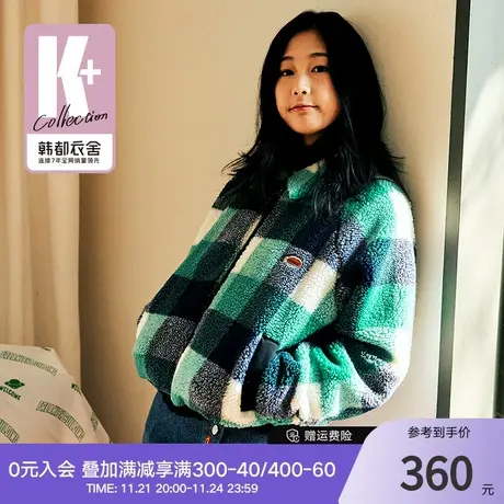 韩都衣舍秋冬新款韩版外套时尚软糯休闲百搭格子上衣ins潮图片
