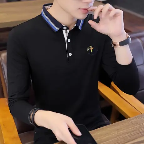 夏季翻领短袖T恤男韩版修身新款男士Polo衫休闲潮流纯棉半袖汗衫商品大图