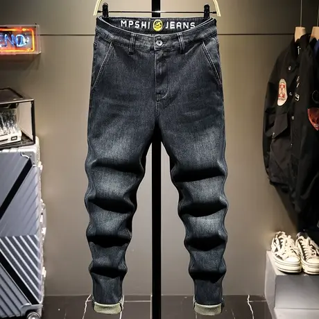 高端男士牛仔长裤春秋新款黑色百搭潮牌修身小脚休闲裤子男装宽松商品大图