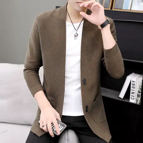 秋季韩版针织风衣男士短款潮流开衫披风日系百搭男装纯色毛衣外套商品大图