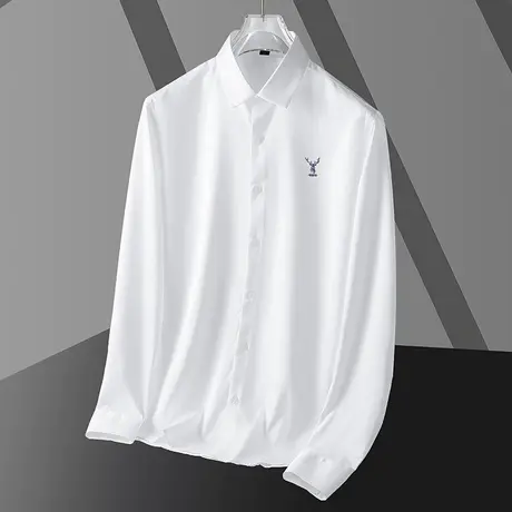 春秋季长袖衬衫男高级感商务正装抗皱免烫白色衬衣轻熟风鹿头寸衫商品大图