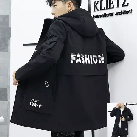 2023新款中长款风衣男士韩版潮流连帽外套上衣服休闲百搭帅气夹克商品大图