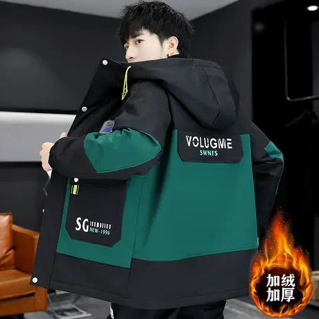 外套男春秋冬季青少年加绒加厚冲锋衣男士冬装初中学生夹克秋装潮商品大图