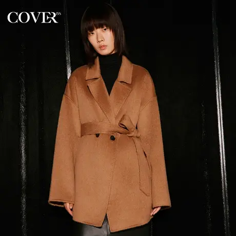 COVER冬季双色定纺骆驼绒毛呢大衣商品大图