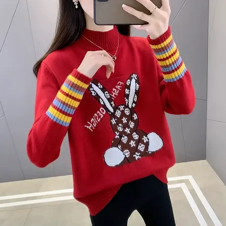 毛衣2023新款爆款兔年本命年衣服洋红色毛衣女高级感超好看上衣女图片