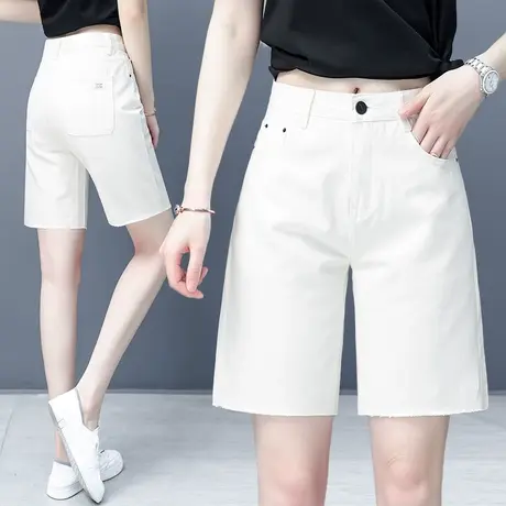 白色牛仔短裤女宽松夏季2024年新款外穿遮肉显瘦A字阔腿五分裤子商品大图