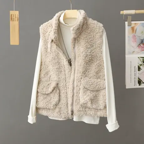 羊羔毛马甲女2024春秋新款网红爆款马夹外搭皮毛一体背心毛绒坎肩图片